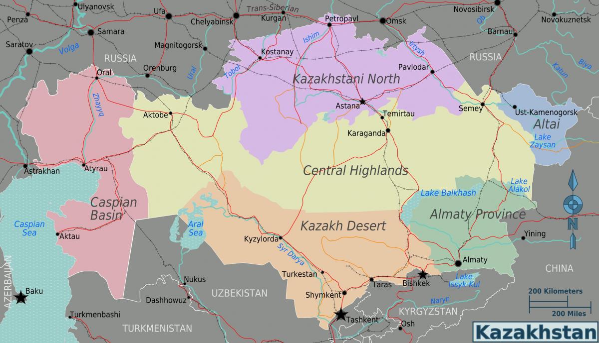 מפה של קזחסטן אזורים